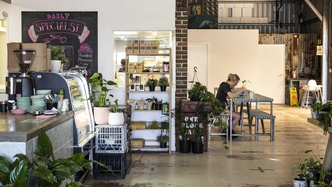 Inside Moffat Beach’s One Block Back cafe. Picture: Mark Cranitch.