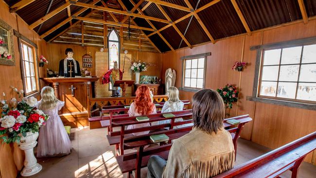 Mannequins at a wedding in the wild west village church. Picture: Tim Carrafa