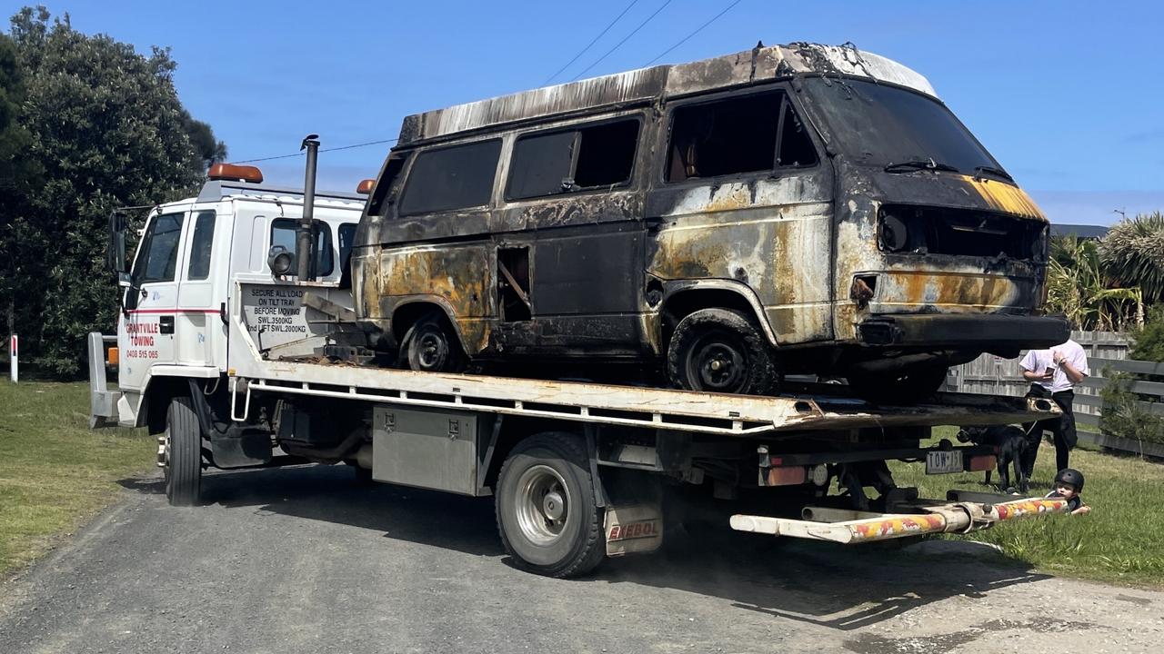 Van suddenly bursts into flames at Phillip Island home