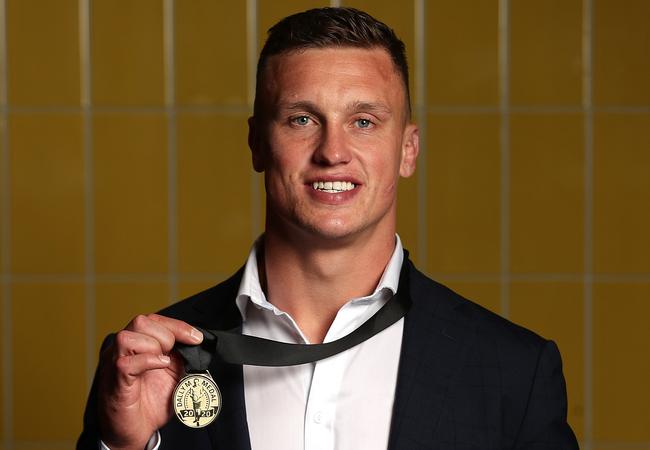 Jack Wighton of the Canberra Raiders poses after winning the Dally M Medal.