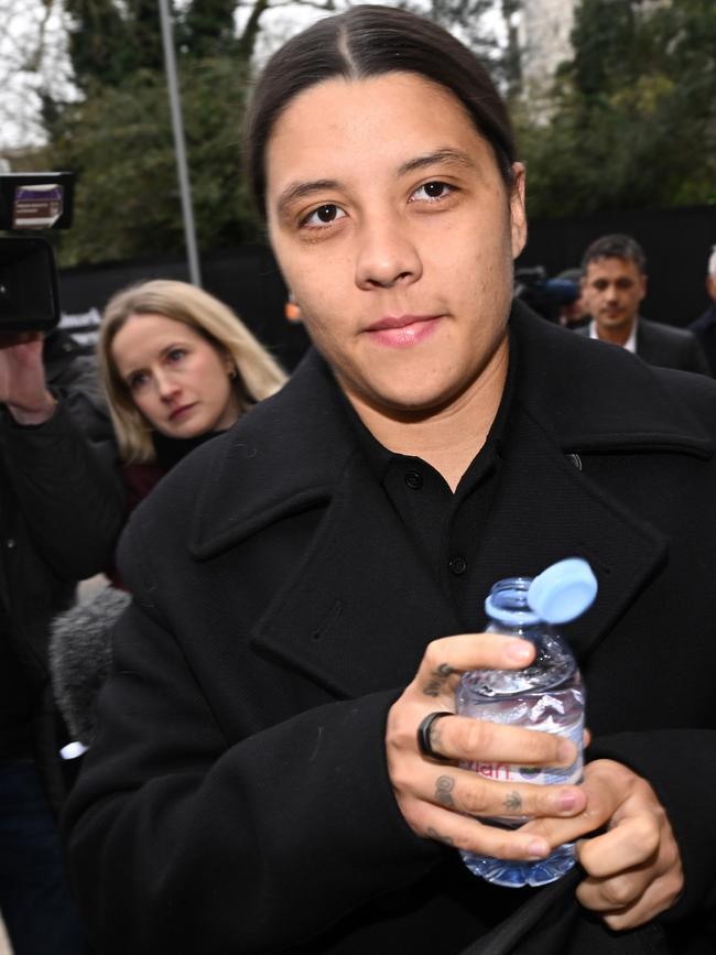 Sam Kerr arrives outside the Crown Court. Photo by Leon Neal/Getty Images.