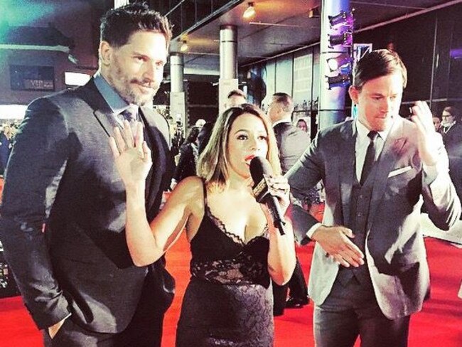 Maz Compton on the red carpet with Hollywood hunks Channing Tatum and Joe Manganiello. Picture: Instagram