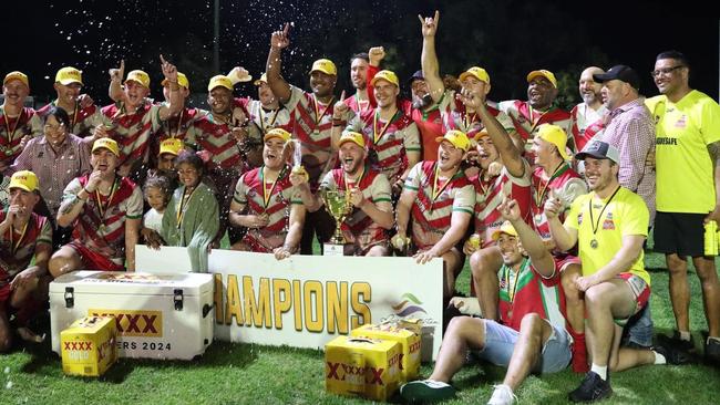 Emu Park celebrates its maiden A-grade rugby league premiership. Photo: Leeann Booth