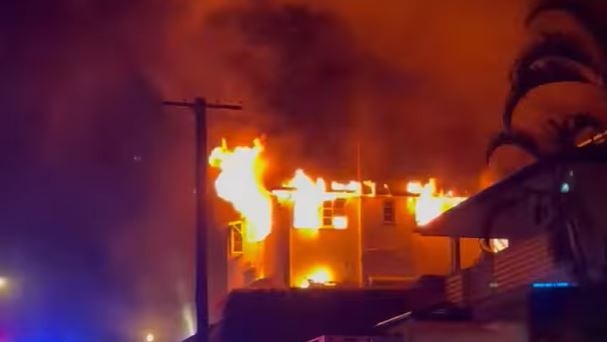 A unit fire on Boundary Street at Tweed Heads raging about 10.50pm on Thursday night. Picture: Peter McCulkin/Facebook