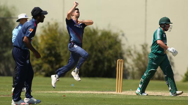 VTCA: PEGS bowler Adam Reidy-Crofts in action. Picture: Stuart Milligan