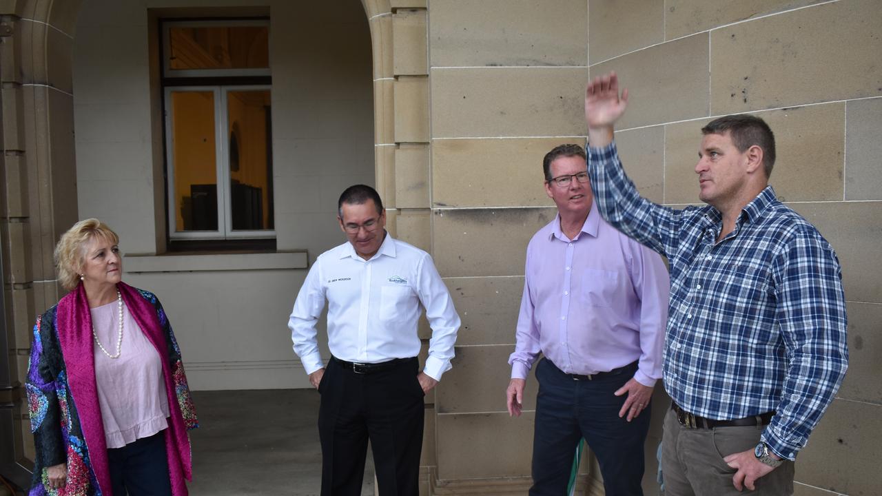 Capricornia MP Michelle Landry, RRC Chair of Communities Drew Wickerson, Rockhampton MP Barry O'Rourke, and Woollam Constructions Project Manager Clinton Bloomfield can’t wait to see construction complete on the Rockhampton Museum of Art.