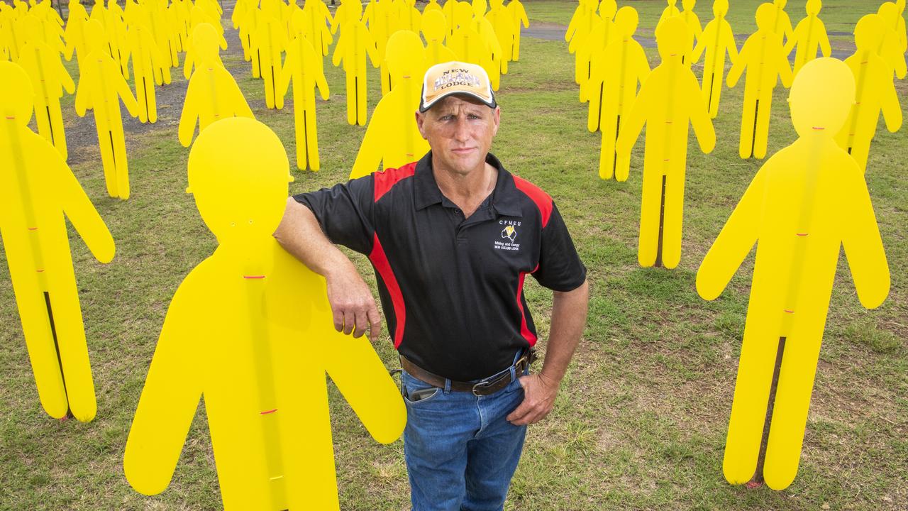 Michael Hartin, CFMEU rep at Oakey Showgrounds during the 2020 state election campaign. The union campaigned against Labor due to its position at the time on the New Acland coal mine.