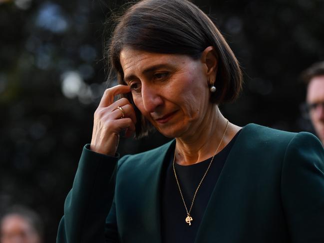 SYDNEY, AUSTRALIA - OCTOBER 12: NSW Premier Gladys Berejiklian during a press conference at NSW Parliament House after giving evidence at the NSW Independent Commission Against Corruption on October 12, 2020 in Sydney, Australia. The NSW Premier has been called to give evidence at the Independent Commission Against Corruption on Monday, as part of an inquiry into former Wagga Wagga Liberal MP Daryl Maguire. (Photo by Sam Mooy/Getty Images)