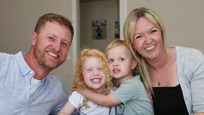 Guy, Lottie, Oscar and Kate McGechan. February is REDFEB, heart awareness month. In addition to encouraging people to wear red and donate, Heart Research Australia is raising awareness about the underdiagnosis and undertreatment of women with heart disease. Case study is Highton mum Kate, who at aged 39, had a heart attack with no risk factors, no family history of heart disease. Picture: Alan Barber