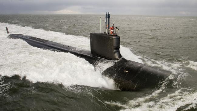 The Virginia-class attack submarine New Mexico undergoes trials in the Atlantic. Picture: AFP.