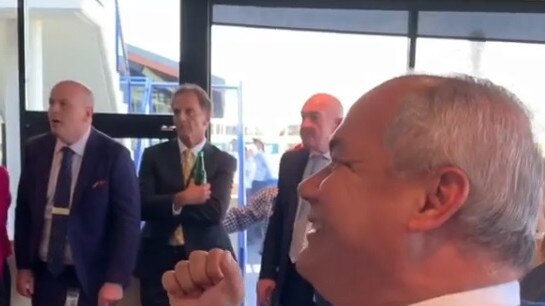 Gold Coast Mayor Tom Tate starts to get excited as Australian born-and-bred horse Vow and Declare closes in on the Melbourne Cup. Picture: Instagram/David Crisafulli