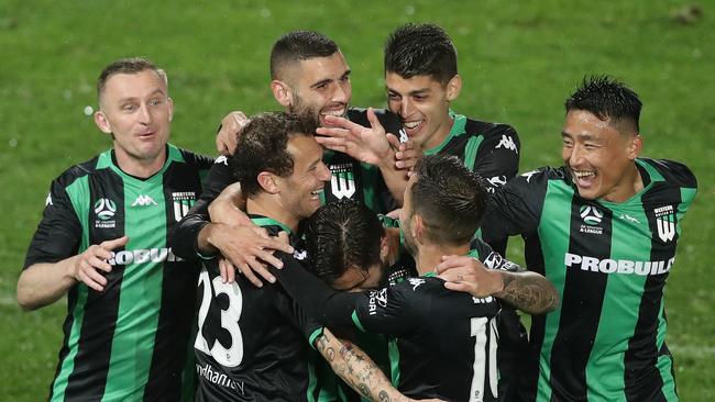 It’s all smiles in the Western United camp after four wins in their past five matches. Picture: Mark Metcalfe/Getty Images