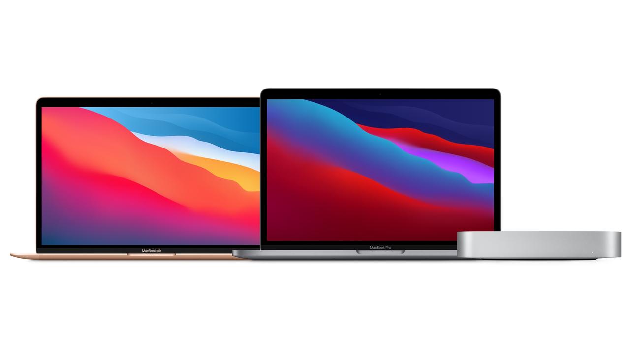 Apple’s family of new devices with M1 chips: MacBook Air, MacBook Pro and Mac mini desktop computer.