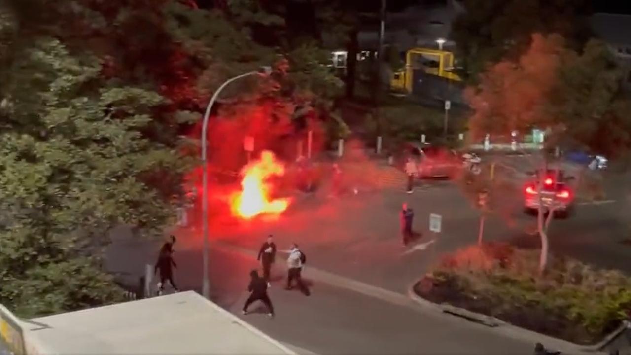 Fans at the Australia Cup game rioting. Photo: Twitter, @Gatty54.