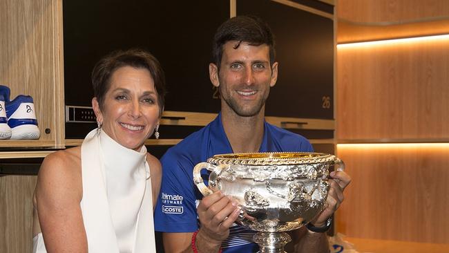 Hrdlicka pictured with Novak Djokovic. Pictur:e Fiona Hamilton/Tennis Australia