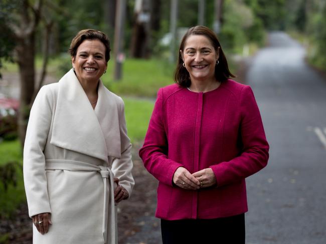 Gilmore MP Fiona Phillips (right) on the hustings with the Shadow Minister for Communications Michelle Rowland this week. Picture: Nathan Schmidt