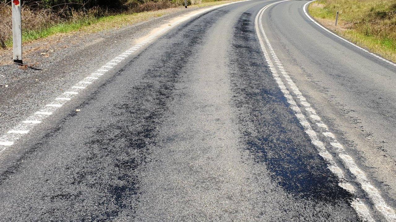 Motorists were warned of the deteriorating surface as social media photos show the tar beginning to melt. Picture: Facebook