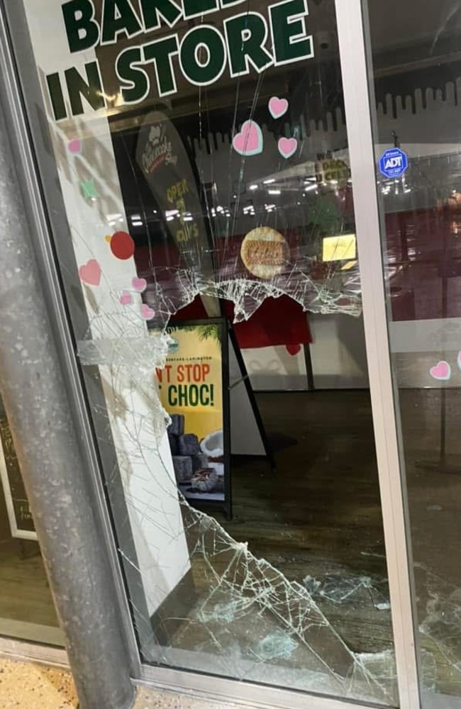 Smashed glass at a Victoria Point shopping centre on Wednesday this week.