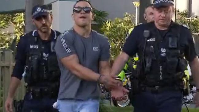 Jadedon Dion Farrell Falwasser was arrested in Surfers Paradise after trying to flee police in a taxi. Picture: Seven News Gold Coast