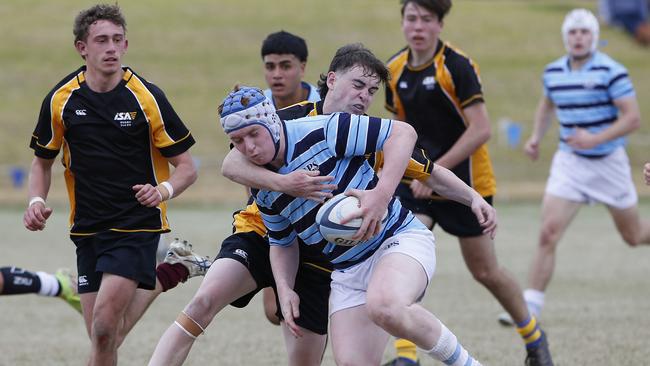 GPS2's Austin Durbridge with the ball at NSW Schools rugby union trials at Eric Tweedale Oval earlier this year. Picture: John Appleyard