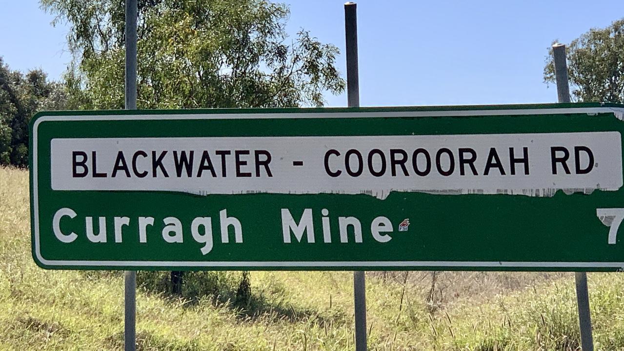 Curragh Mine. Blackwater – Cooroorah Road sign. Picture: Rae Wilson