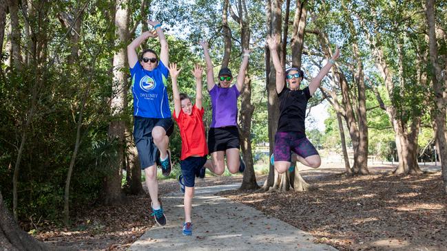 Vicki Martin, Rowan Martin, Simone Biddle and Belinda Jones at Petrie ParkRun. Picture: Dominika Lis