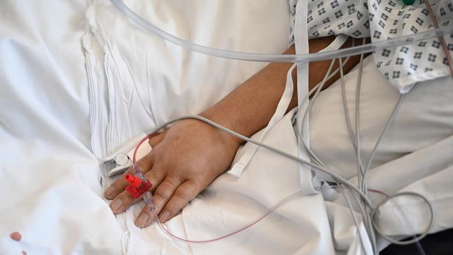 A patient at the Intensive Care unit at Royal Papworth Hospital in Cambridge, England.