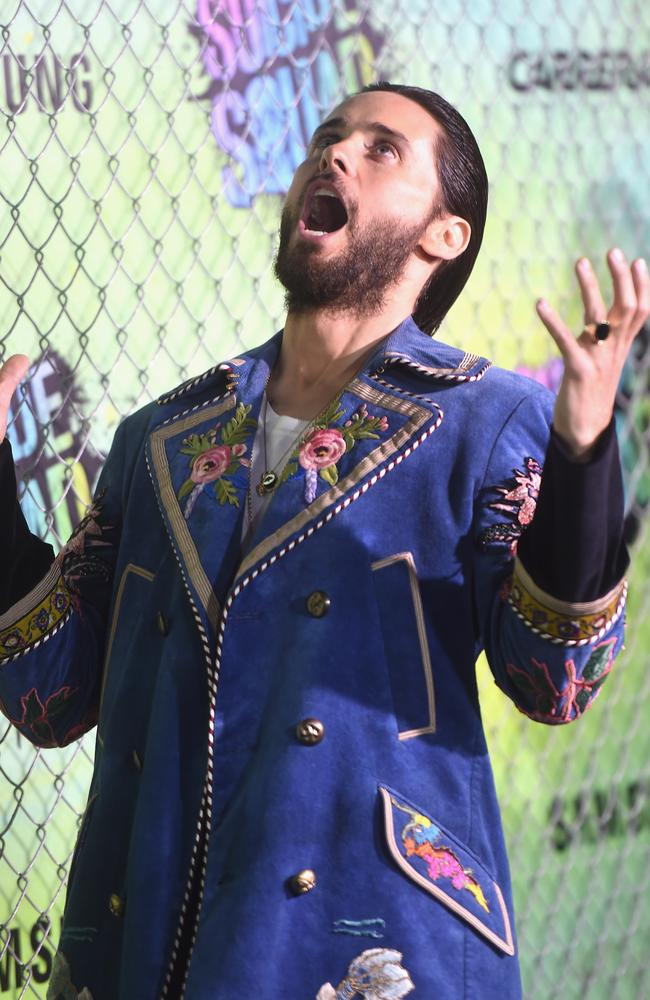 In character? Jared Leto went method for his role as The Joker in Suicide Squad — and seemed to channel the villain at the world premiere in New York. Picture: AFP