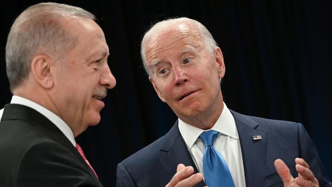 Recep Tayyip Erdogan and Joe Biden get down to business at the NATO summit in Madrid this week. Picture: AFP