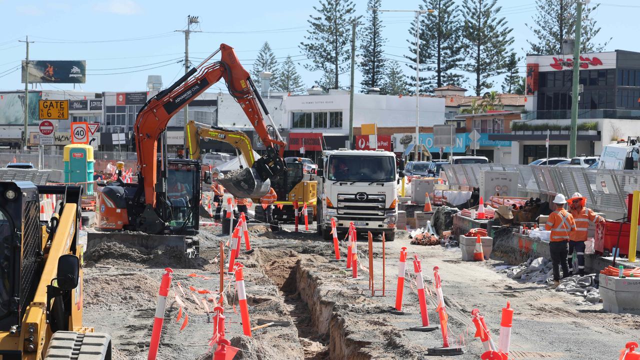 Work on the Light Rail at Nobbys Beach continues. Picture Glenn Hampson