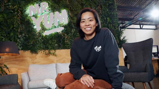 Kim Teo relaxes at the My Yum headquarters in Melbourne. Picture: David Crosling