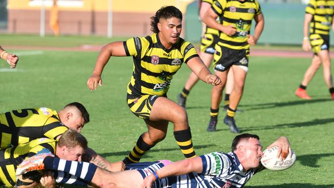 Faron Morris reaches out during the TDRL A Grade grand final between Brothers and Centrals Tigers at Townsville Sports Reserve. Picture: Matthew Elkerton