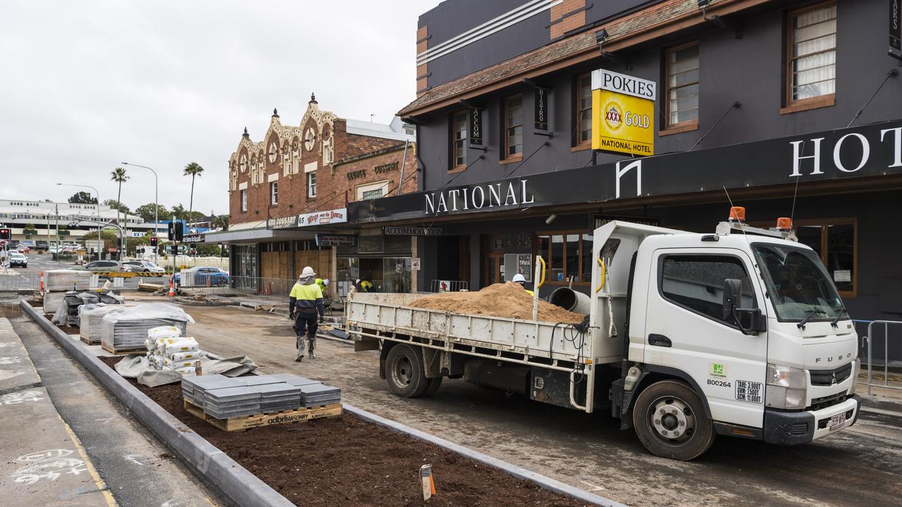 Progress of Russell Street revamp as Toowoomba Regional Council undertakes work to revitalise the historic street. Picture: Kevin Farmer