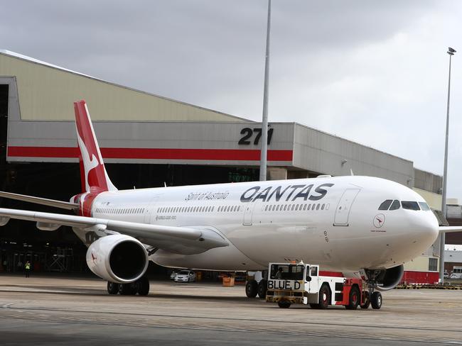 Qantas unveiling its new livery in Sydney in October on an A330. Picture: Chris Pavlich