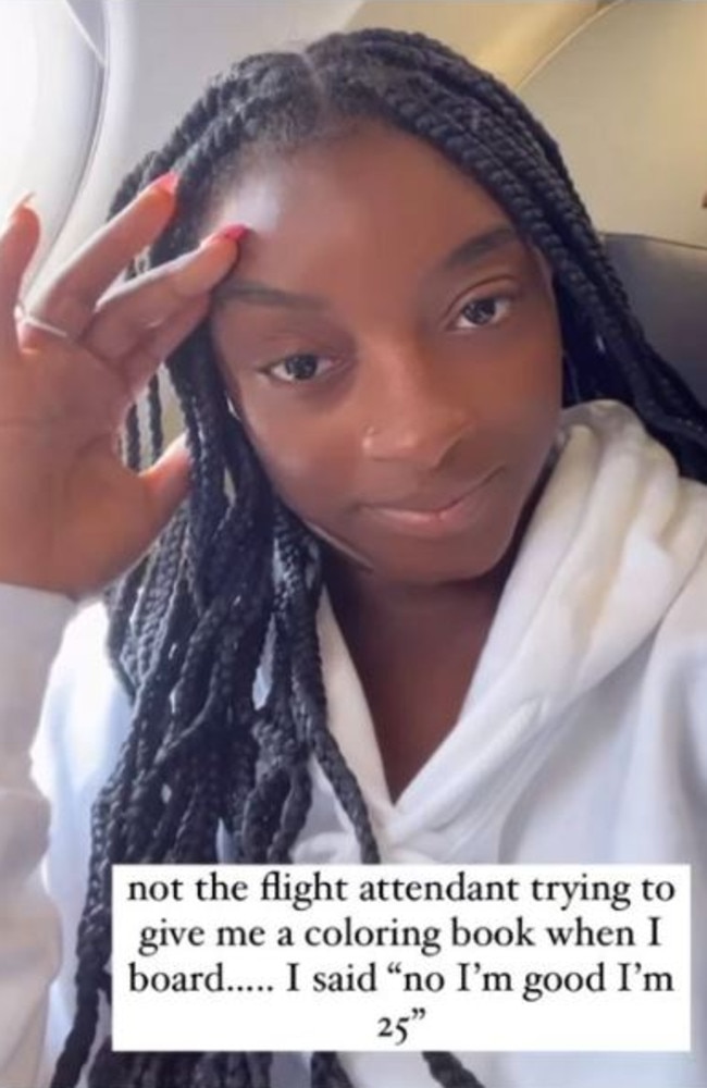 Simone Biles took to Instagram to reveal she was mistaken for a child while on a flight. Picture: Instagram/simonebiles