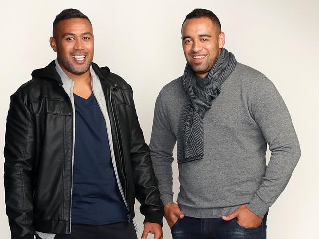 NRL Bulldogs (l to r) Frank Pritchard & Sam Kasiano at a fashion photo shoot at Mondo Studios in Waterloo.