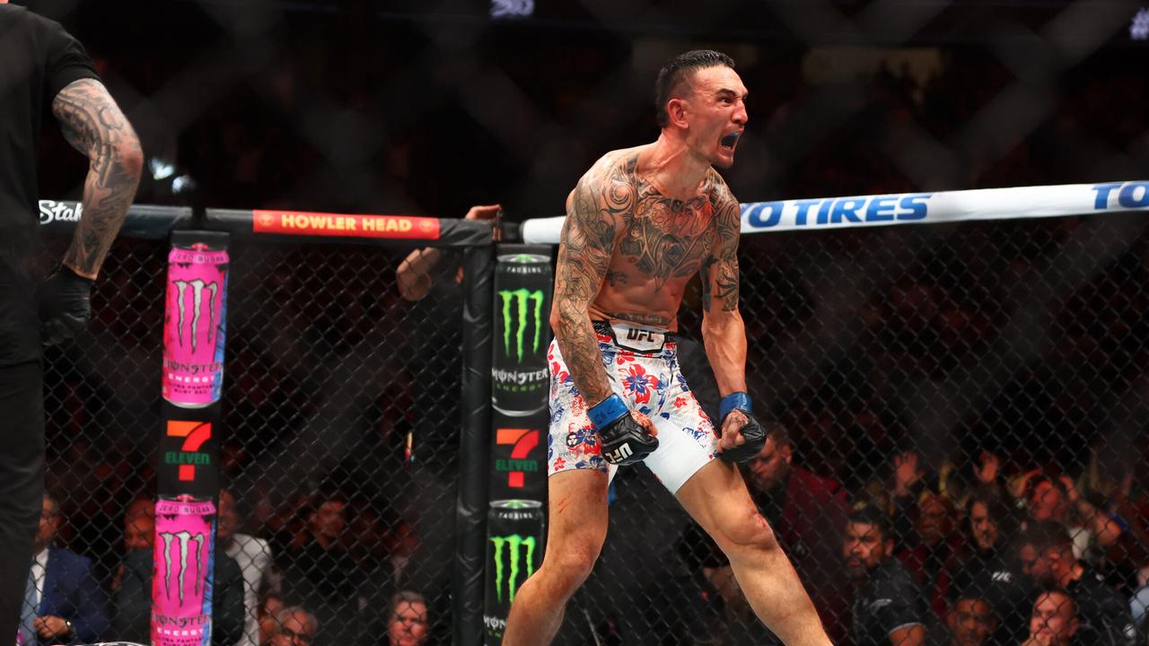 Max Holloway fought in custom floral shorts at UFC 300. Picture: Mark J