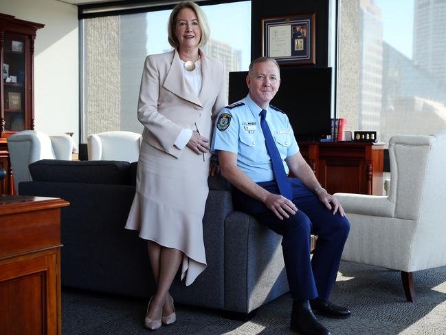 An “embarrassed” NSW Police Commissioner Mick Fuller, pictured with report author Elizabeth Broderick, will overhaul the way officers are promoted. Picture: Sam Ruttyn