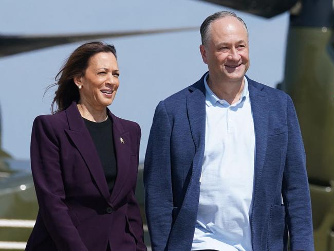 US Vice President and Democratic presidential candidate Kamala Harris with Second Gentleman Doug Emhoff. Picture: Kevin Lamarque/Pool/AFP