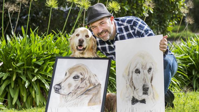 Craig Maher’s pet portrait business started after he drew his own two dogs. Picture: Rob Leeson.