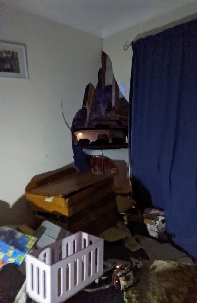 Aftermath of a ute slamming into Donna and William Putt's Roma home on June 19, 2022.