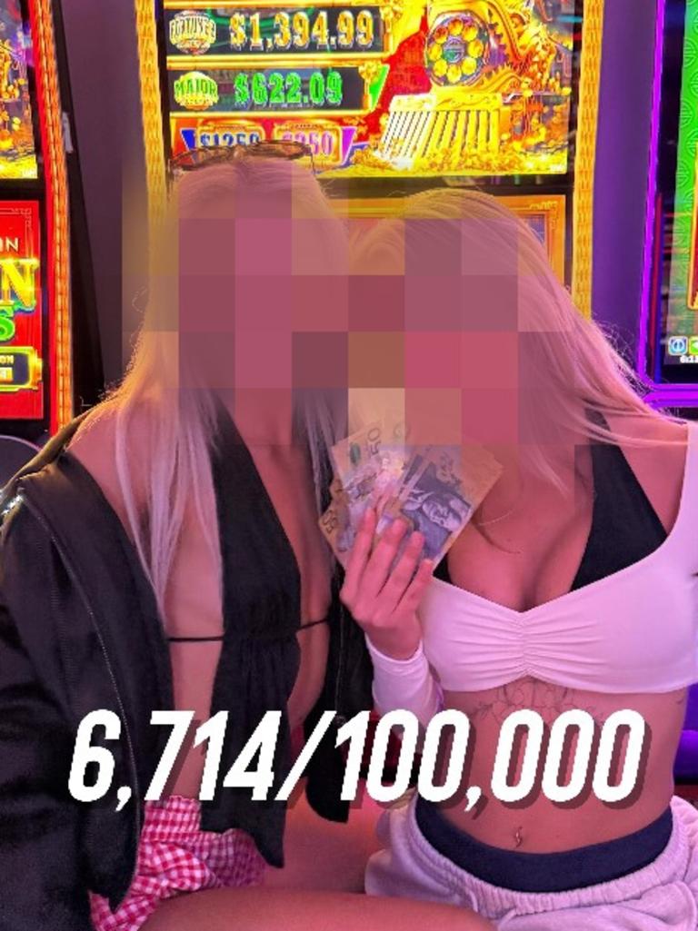 Gambling influencers post about themselves playing poker machines, touting their winnings.