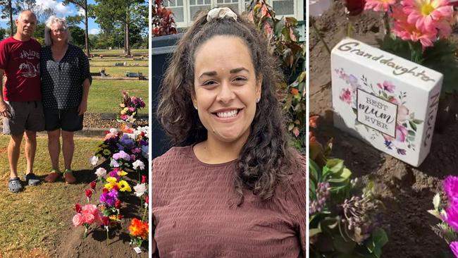 Michale Chandler's family members Richard Donnelly (uncle), Megan Donnelly (aunt) at her grave site. Picture: Supplied