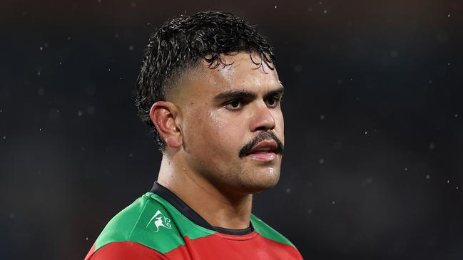 SYDNEY, AUSTRALIA - JUNE 14: Latrell Mitchell of the Rabbitohs looks on during the round 15 NRL match between South Sydney Rabbitohs and Brisbane Broncos at Accor Stadium, on June 14, 2024, in Sydney, Australia. (Photo by Cameron Spencer/Getty Images)