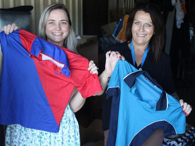 Pamela Sullivan and Kerrianne Bettridge of Catholic Care sorting out stock for the pop-up store at Mackay PCYC on Wednesday, January 4, 2022. Picture: Andrew Kacimaiwai