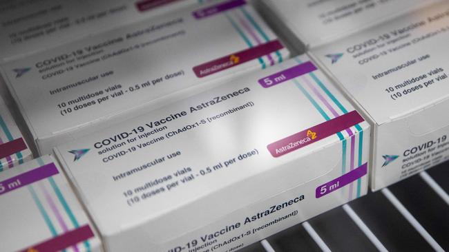 Boxes of vials of the Oxford/AstraZeneca Covid-19 vaccine.