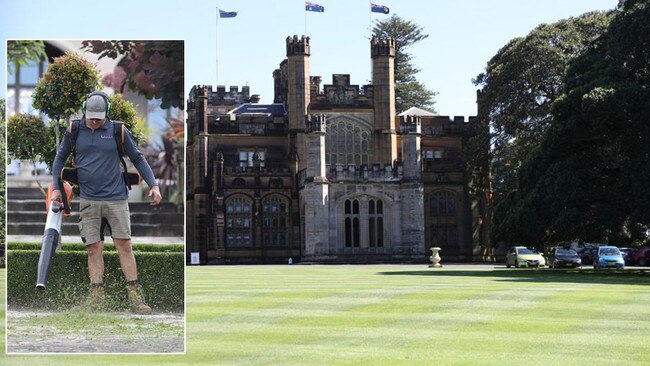 Garden work in the grounds of Government House, attached to the Botanical Gardens on Sydney harbour . Pictures: John Grainger