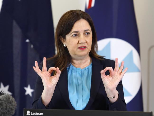 Queensland Premier Annastacia Palaszczuk during a press conference in Brisbane. Picture: Tertius Pickard