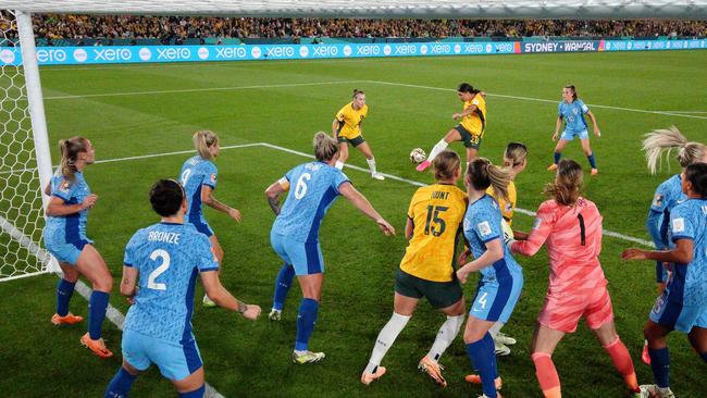 Sam Kerr misses a chance against England. Picture: Cameron Spencer/Getty Images