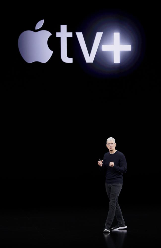 Apple CEO Tim Cook announces Apple TV+ during a new product event in Cupertino, California. Picture: AP